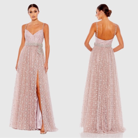 Mac Duggal 68050 Pink Rhinestone Embellished Sweetheart Neckline Gown Size 14